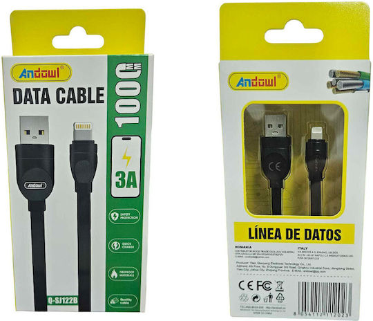Andowl USB-A to Lightning Cable Μαύρο 1m