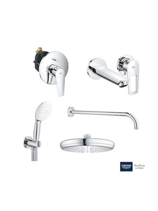 Grohe Σετ Μίκτης, Τηλέφωνο & Κεφαλή Ντουζ Εντοιχισμού για Νιπτήρα Ασημί