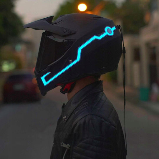 Set 2 Benzi LED Iluminare Cască Motocicletă Culoare Albă Telecomandă cu Fir Alimentat cu Baterie