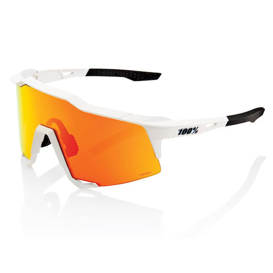 100% Cycling Glasses with White Frame & Mirror Lenses
