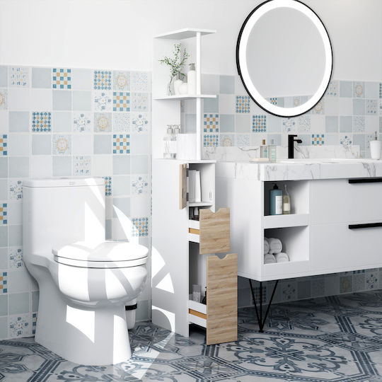 HomCom 834-114V80ND Bathroom Column Cabinet Floor 15x33x136cm White