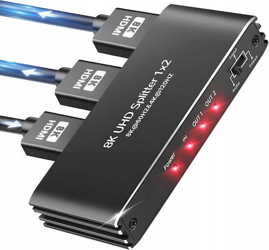Hdmi 2.1 Splitter 1x2 Ultra Hd Hdcp 2.3 8k60hz 4k 120hz 2 Tvs