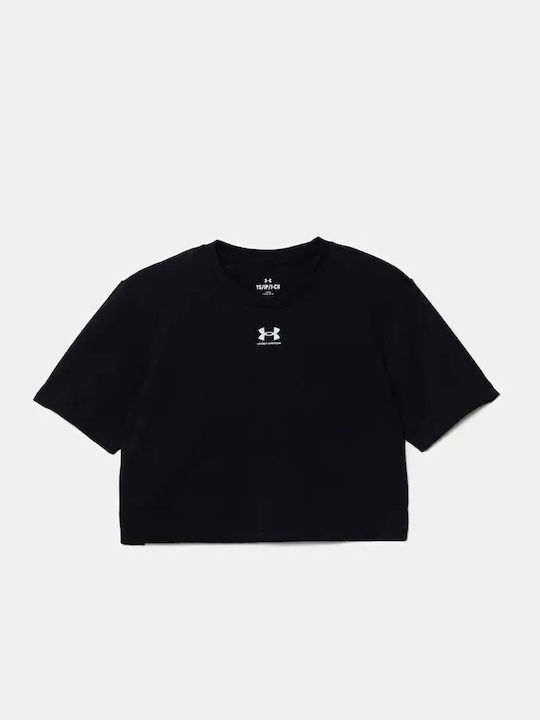 Kinder-Crop-Top Kurzarm Schwarz Logo