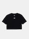 Kinder-Crop-Top Kurzarm Schwarz Logo