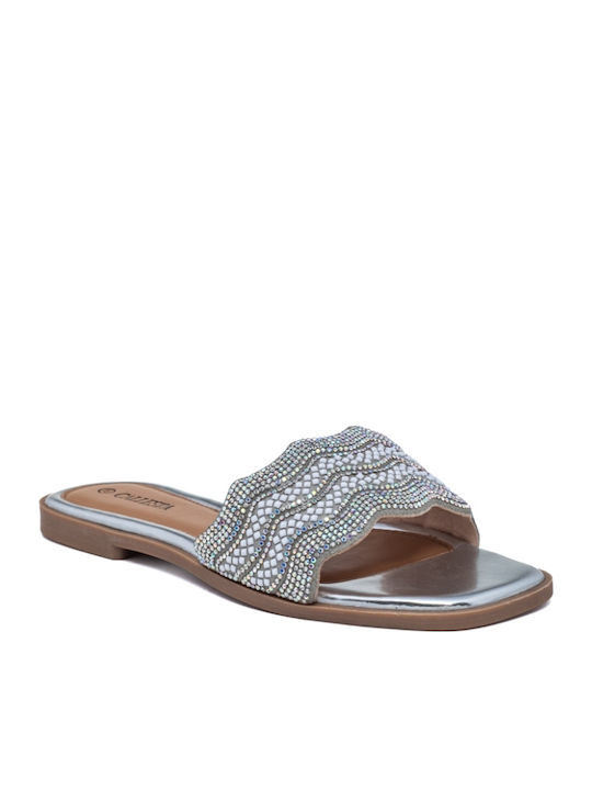 Women's Flat Sandals in Silver Color