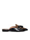 Flat Mules από Λουστρίνι σε Μαύρο Χρώμα