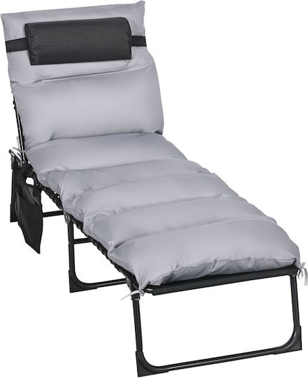Outsunny Foldable Metallic Beach Sunbed Gray with Pillow 58x189x32.5cm