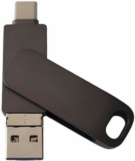 Siks 4 în 1 Stick de Memorie Metalic Capacitate 128 Gb Usb 3.0 Type-C Usb C Lightning 360⁰ Rotativ Impermeabil Compatibil cu Telefoane Dispozitive Porturi Type C Lightning Usb C Compatibilitate Otg Viteză Mare Negru