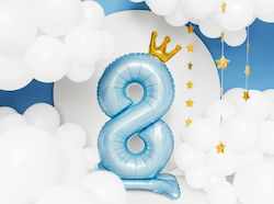 Foil Balloon Base Number Eight Light Blue Crown 84cm