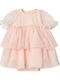 Girls Dress Short Sleeve Tulle for Flower Girl Polka Dot Pink