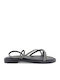 Leather Women's Flat Sandals in Black Color