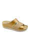 Leather Women's Flat Sandals Anatomic in Gold Color