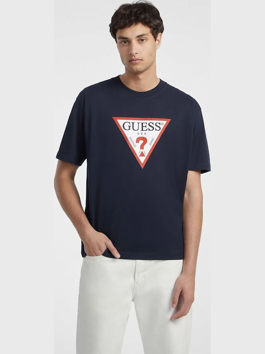 Guess Iconic Triangle Блуза с къс ръкав Синя