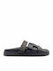 Leder Flache Sandalen für Damen in Schwarz Farbe
