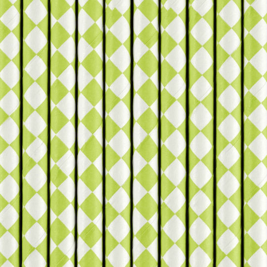 Grün-weiß karierte Papierstrohhalme, 10 Stück