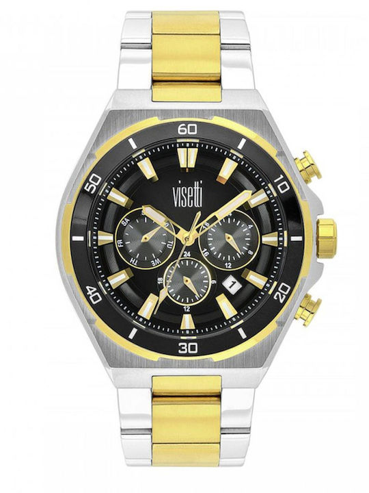 Visetti Ceas Bărbați 42mm Cronograf Baterie cu Brățară Din Metal Aurie