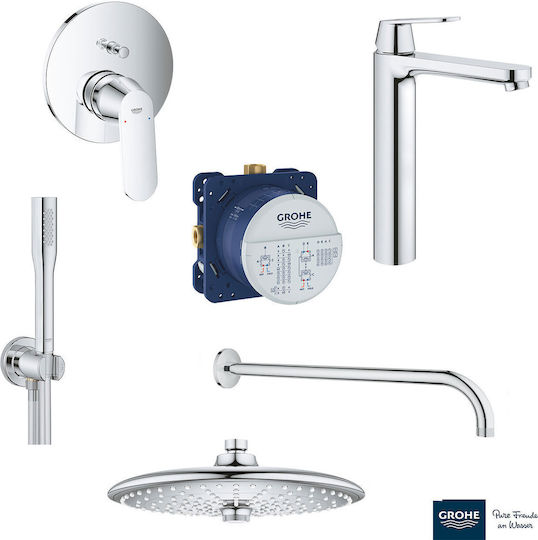 Grohe Σετ Μίκτης, Τηλέφωνο & Κεφαλή Ντουζ Εντοιχισμού για Νιπτήρα Ασημί