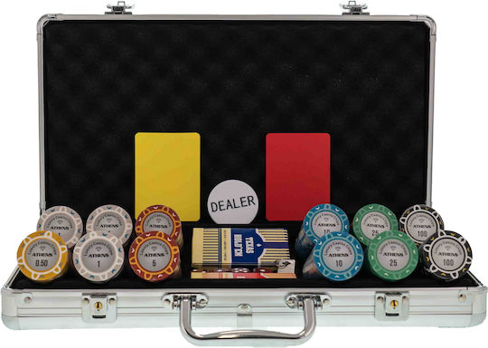 Set de 300 jetoane de poker numerotate Atena 14g cu valiză din aluminiu