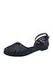 Leather Women's Flat Sandals Anatomic with Strap in Black Color