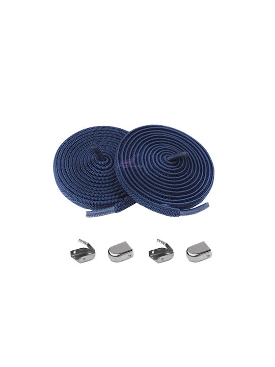 Elastic Flat Shoelaces Light Blue Navy Metallic Stop 1m