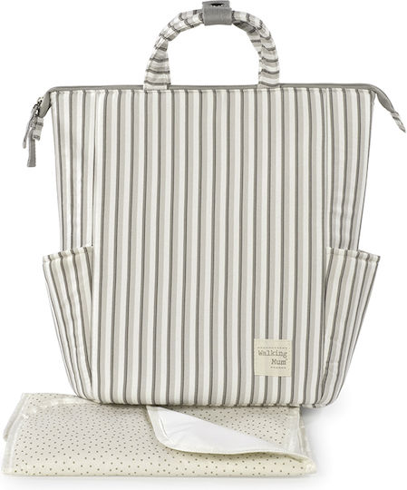 Walking Mum Walking Mum Backpack Diaper Bag Botton Stripes Gray 36x26x12cm