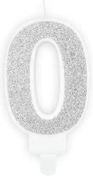 Candle Number 0 White Silver Glitter