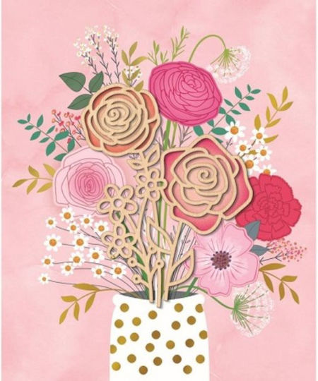 Greeting Card Without Message Vase Flowers Gold Foil 14x17 Fun Creations Hollywood