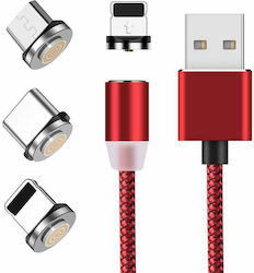 Siks 3in1 Magnetic Charging Cable Lightning Micro-usb Type-c Red
