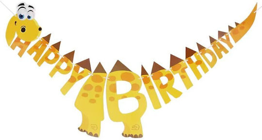 Happy Dino Birthday Decorative Party Garland Yellow