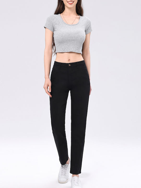 Γυναικείο Capri Chino Παντελόνι Βαμβακερό σε Skinny Εφαρμογή Μαύρο