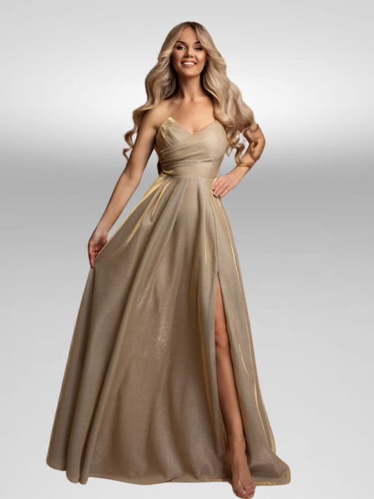 Summer Maxi Evening Dress Cream Gold Dore