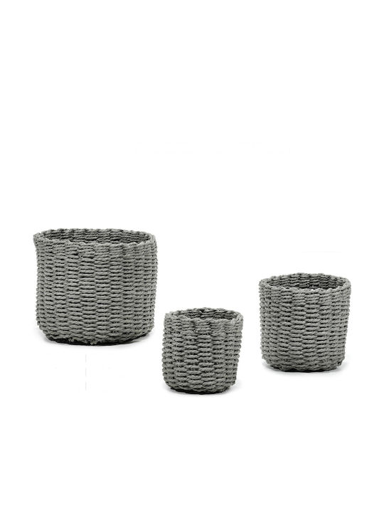 Set of Round Baskets Artelibre Grey Paper Rope 17.5x15x12.5cm 3pcs 06512636
