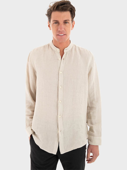 Boss Long-sleeved Linen Shirt Light Beige