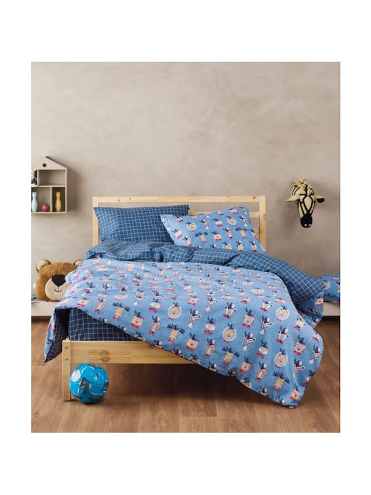 Kentia Sheet Set Single Cotton Ciel/blue/red/white 160x245cm 3pcs