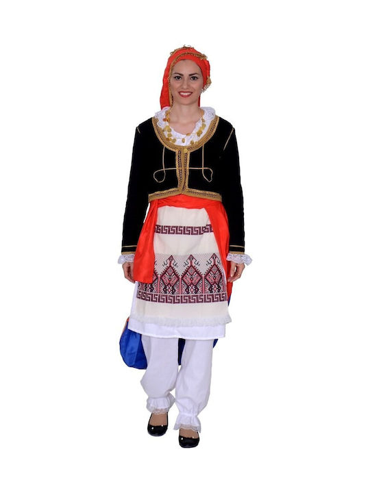 Traditional Costume Sartza Kritikopoula Anogeion with Scarf with 1 Row Necklace