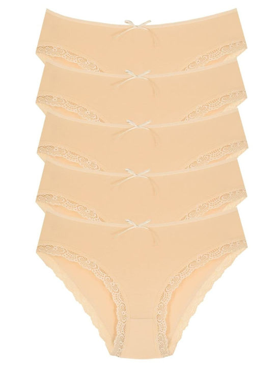 Висока талия Дамско Слип Мултипак с дантела Beige