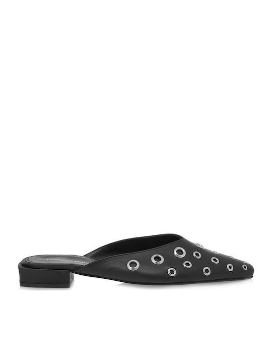 Flat Leather Mules in Black Color