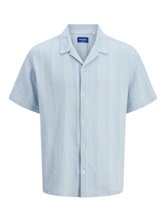 Kurzärmeliges Herrenhemd in Breite Linie Cashmere Blau