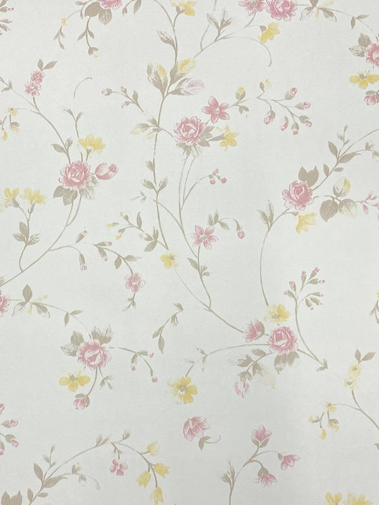 Ταπετσαρία Τοίχου Λευκή Floral 294698 0,53 X 10m