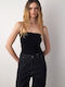 Seamless Strapless Solid Ribbed Bodysuit Black