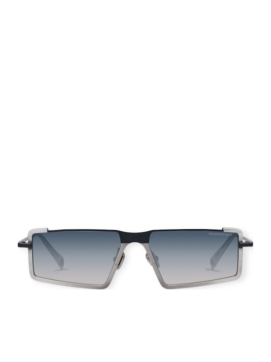 Noa Unisex Sunglasses with Gray Metal Frame and Blue Gradient Mirror Lens
