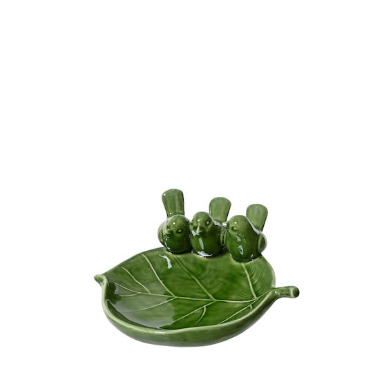 Katoikonhome Grüner Porzellanteller mit Vögeln 21 cm