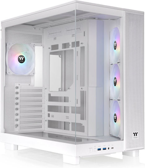Thermaltake View 380 XL TG ARGB Геймърско бюро Midi Tower Компютърна кутия със страничен прозорец Снежанка