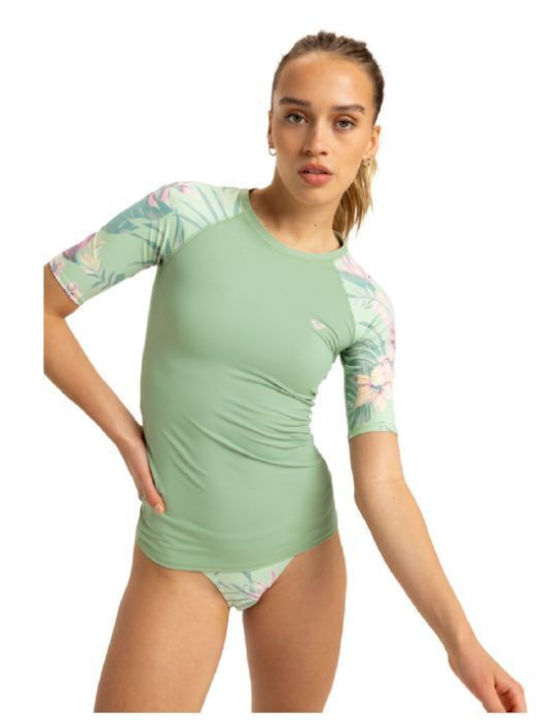 Roxy Into The Sun UPF 50 Women Short Sleeve Sun Protection Shirt Green