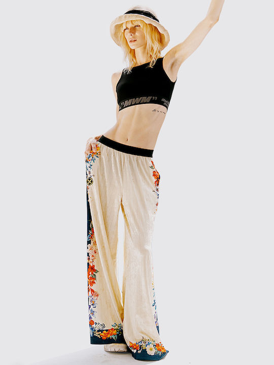 Dama Tesatura Pantaloni Floral Ecru