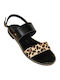 Leather Women's Flat Sandals in Black Color