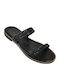 Leather Women's Flat Sandals in Black Color