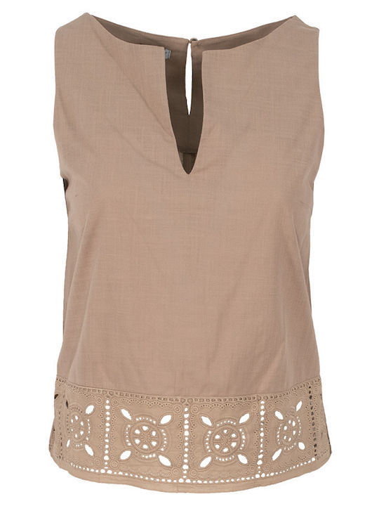Women's Blouse Cotton Sleeveless Brown