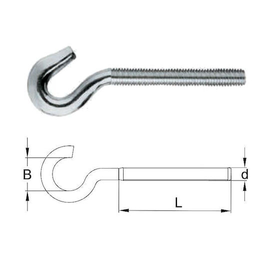 Galvanized Hook Metric Thread M16 Length L 140mm
