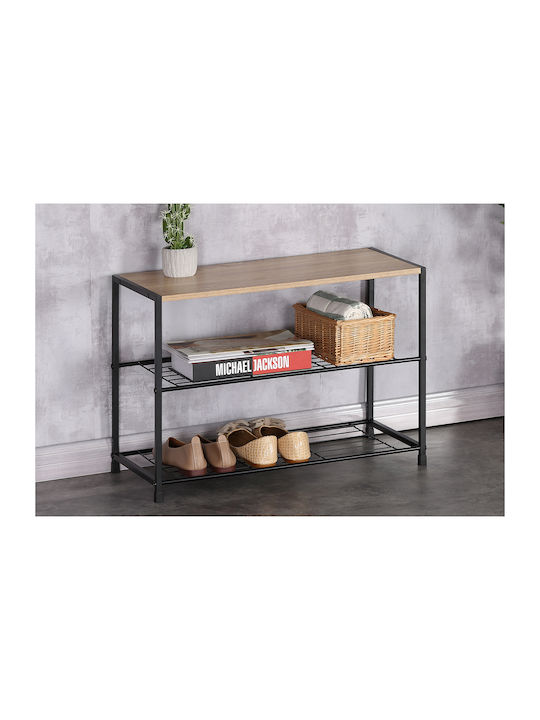 Iris-43 Schuhregal 3 Regalböden Sonoma 63x30x43cm Schwarzes Metallgestell
